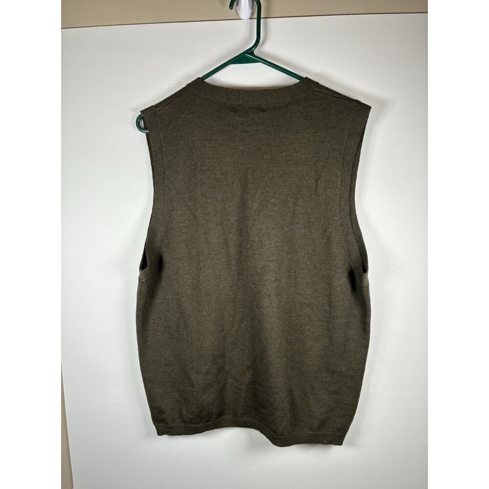Banana Republic Merino Wool Sweater Vest Olive Green V-Neck Mens L Preppy Vtg - Picture 2 of 6